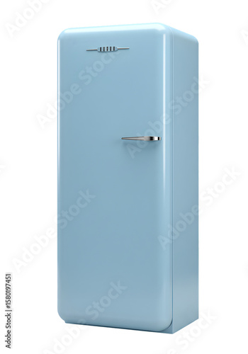 Illustration of Blue Retro Refrigerator Appliance with Transparent Background