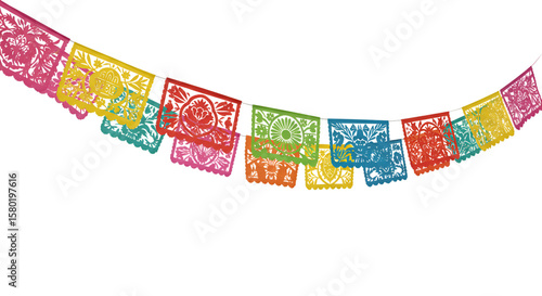 Illustration of Colorful Paper Papel Picado Garland Mexican Traditional