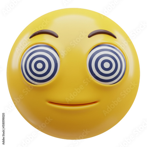 Hypnotized Yellow Emoji 3D Render with Spiral Eyes Expression