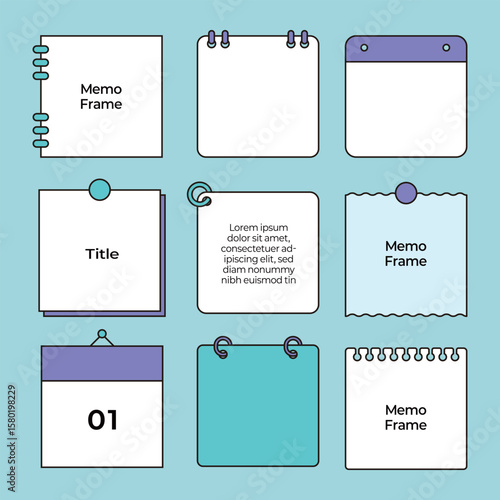 메모 프레임, 스케치북, 종이, 노트, 클립보드, 메모지 벡터 일러스트레이션