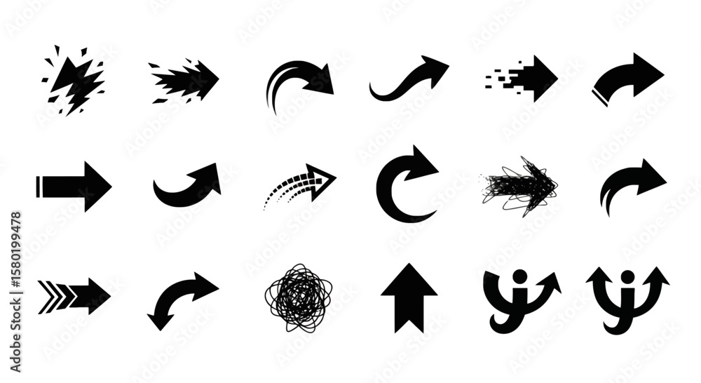 Naklejka premium Diverse Vector Arrow Set Directional Icons for Design Projects, High-Resolution Arrows for Creative Direction and Navigation Elements for Modern User Interfaces