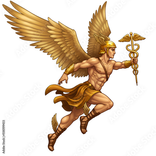 Illustration of Hermes Golden Wings and Sandals Greek God Messenger