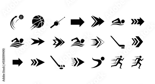 Dynamic Sports Arrows Directional Vector Graphics Set for Active Motion and Flow, Pointing the Way Forward in Sports-Related Designs