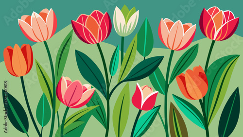 red tulips seamless pattern