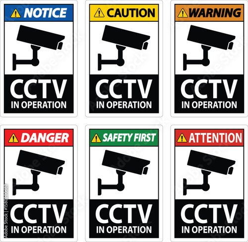 Colorful Surveillance Camera Warning Signs with CCTV in Operation Message