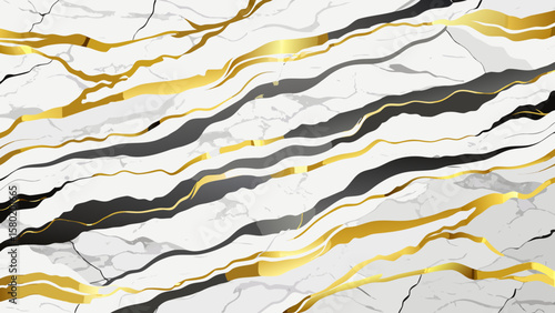 Elegant white marble texture with flowing gold and black veins