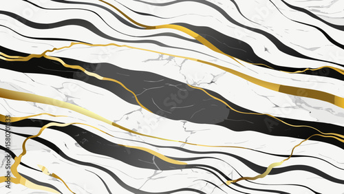 Elegant abstract marble texture with flowing black and gold lines