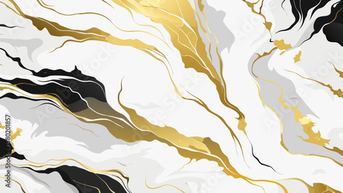 Elegant abstract marble texture with flowing gold black and white veins