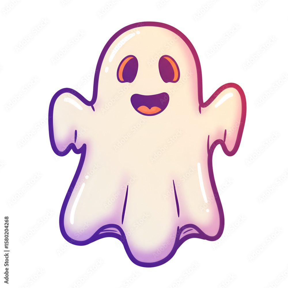 Illustration of Cute Cartoon Ghost Character Smiling with Orange Eyes Illustration of Cute Cartoon Ghost Character Smiling with Orange Eyes