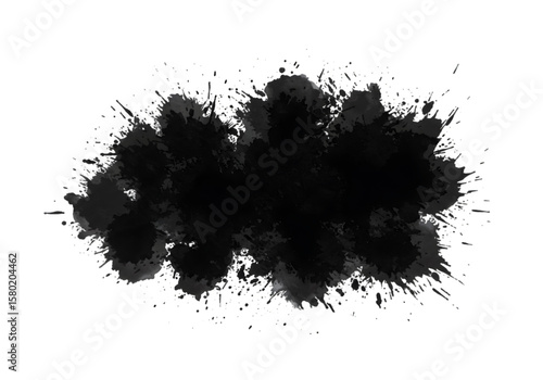 Abstract Illustration of Black Ink Splatter Isolated on Transparent Backdrop
