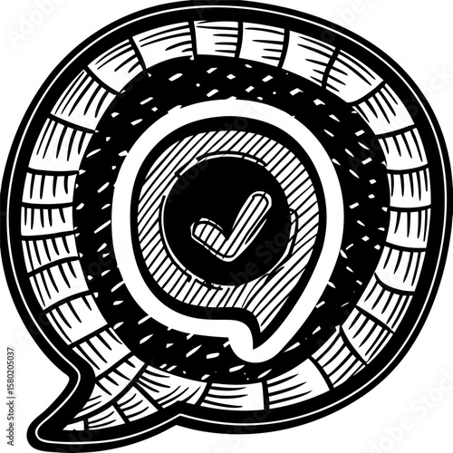 WhatsApp chat bubble icon with linocut pattern