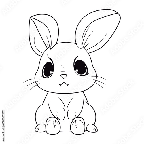 Coloring book for kids baby Hare kawai vector Black vector illustration.