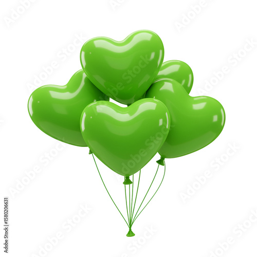 Illustration of Glossy Green Heart Balloons for Celebration in Transparent