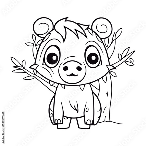 Coloring Page Of cartoon cute baby Boar kawai Coloring Book for kids.