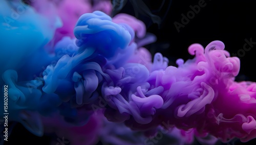 Colorful blue and purple Smoke Explosion on Black Background