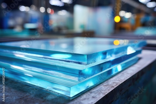 Wallpaper Mural Stacked sheets of clear, light-blue glass in a factory setting Torontodigital.ca