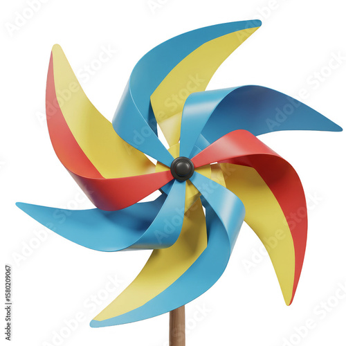 Isolated 3D Rendering Pinwheel Toy Colorful Windmill Playful Decoration