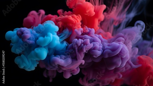 Colorful blue and red Smoke Explosion on Black Background