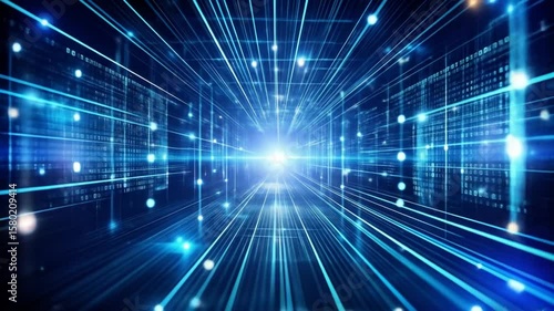 Wallpaper Mural Digital Data Stream: Abstract blue light tunnel background with binary code blocks Torontodigital.ca