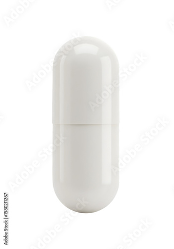 Isolated Macro Shot of a Single White Capsule Medicine with Transparency