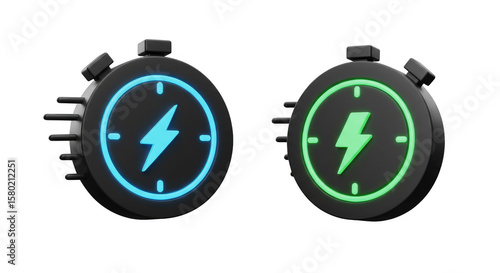 Isolated 3d Timer with Electricity Symbol Deadline Countdown Clock