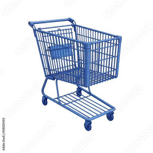 Isolated Blue Shopping Cart Empty for Supermarket Retail Market