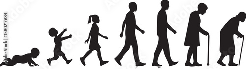 Human life stages progression silhouettes baby child