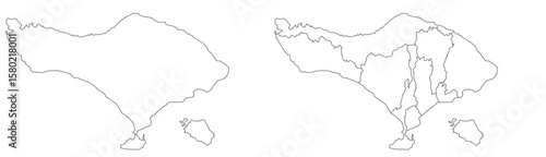 Bali map – vector illustration of districts, landmarks, and tourist areas