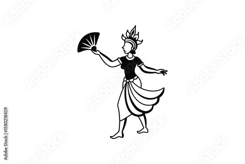 Wallpaper Mural Elegant Dancer with Fan in Traditional Dress Black and White Silhouette Style Illustration Isolated on White Background silhouette Torontodigital.ca