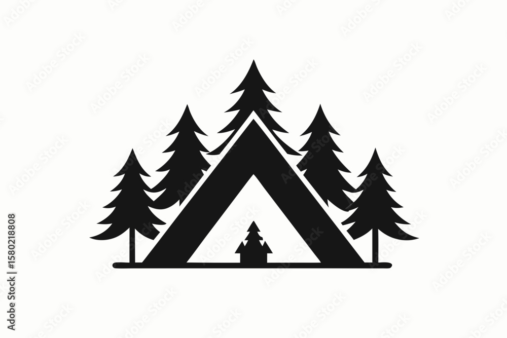 Obraz premium simple tent surrounded by trees icon