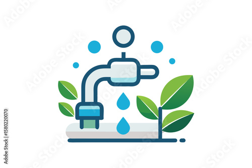 smart faucet droplet leaf eco icon,