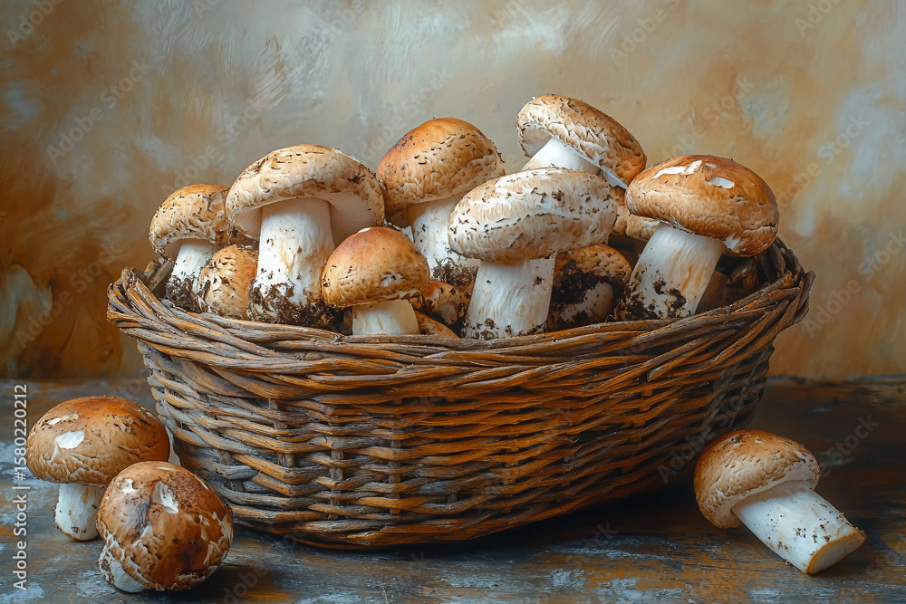 Basket of Freshly Picked Yellow Mushrooms in a Forest, Generative AI Basket of Freshly Picked Yellow Mushrooms in a Forest, Generative AI