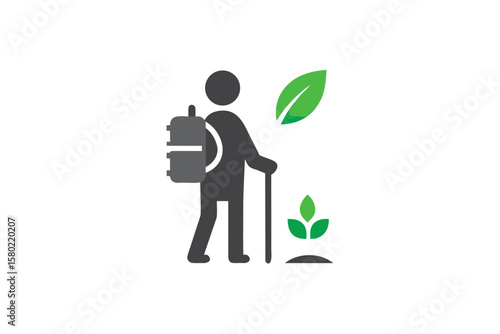 silhouette hiker backpack hiking outdoor adventure icon