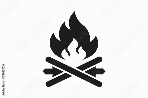 black campfire crossed logs camping icon