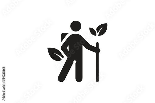 black hiker walking stick trail icon
