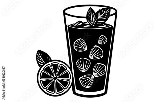 tall glass cold mojito mint leaves ice  