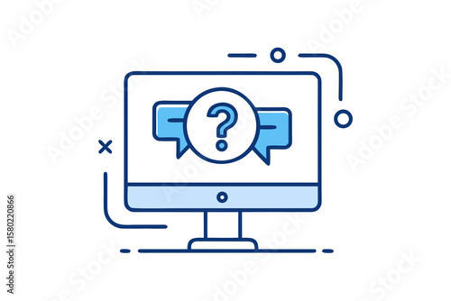 thin line icon computer screen question mark  