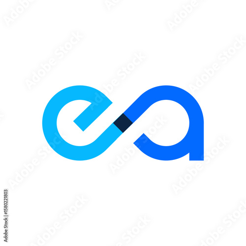 A continuous loop forming the letters "EA" or an infinity symbol, with varying shades of blue and a small dark blue/black segment in the middle