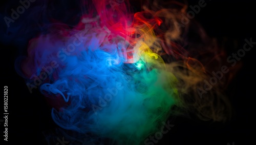 Splash of color paint, water or smoke on dark background, abstract pattern, concept of explosion, watercolor