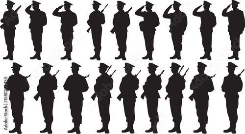 Soldiers saluting with rifles military uniform