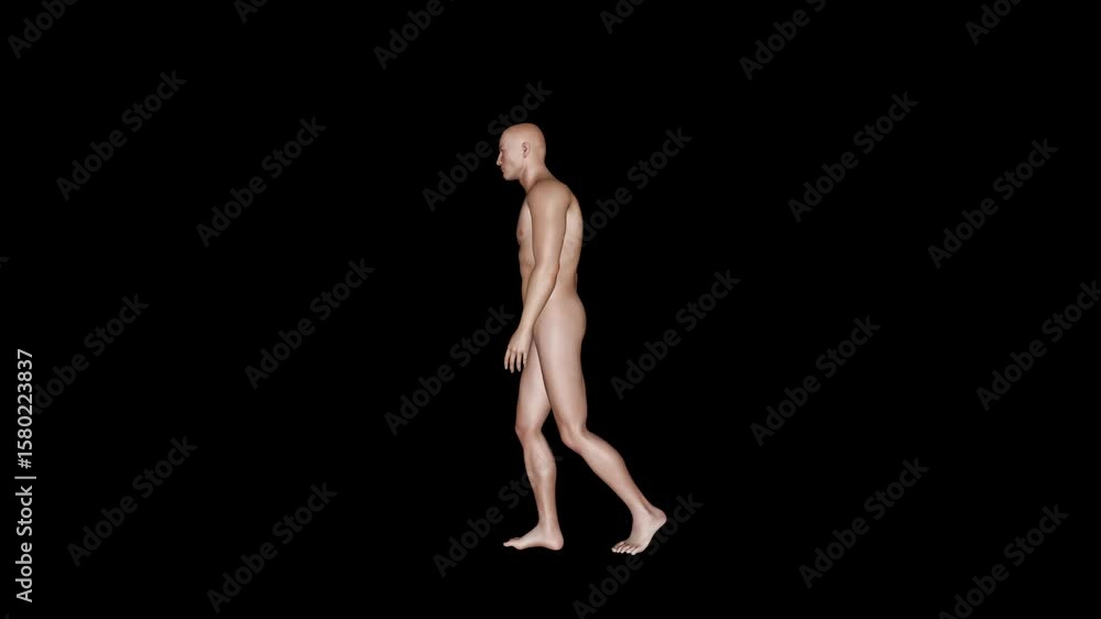 Human Body System Walking loop in 3d Side view Human Body System Walking loop in 3d Side view