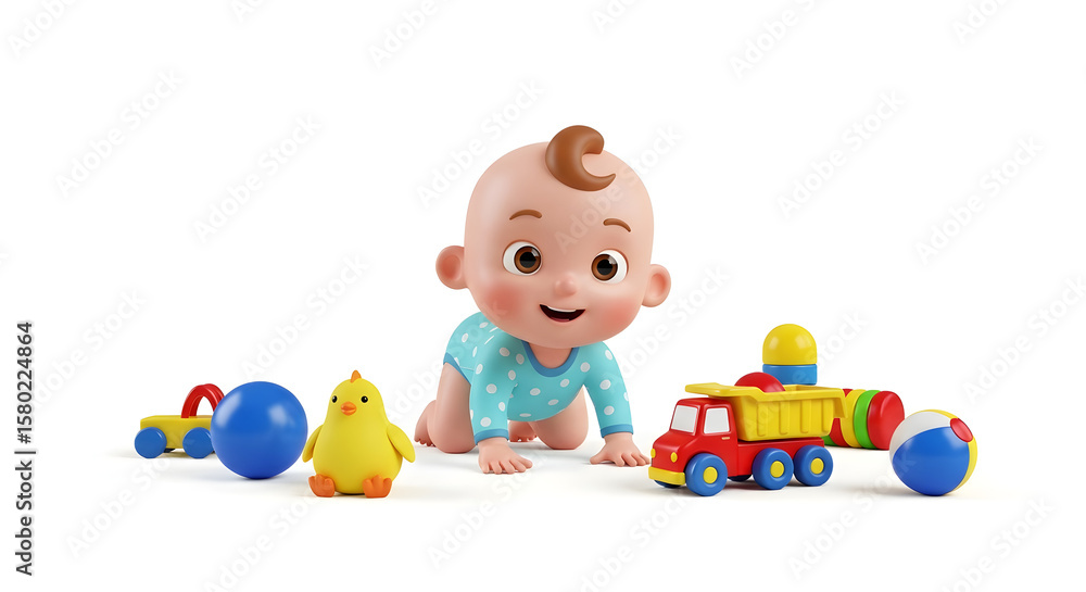 Obraz premium 3D Cartoon Hppy Baby with Colorful Toys