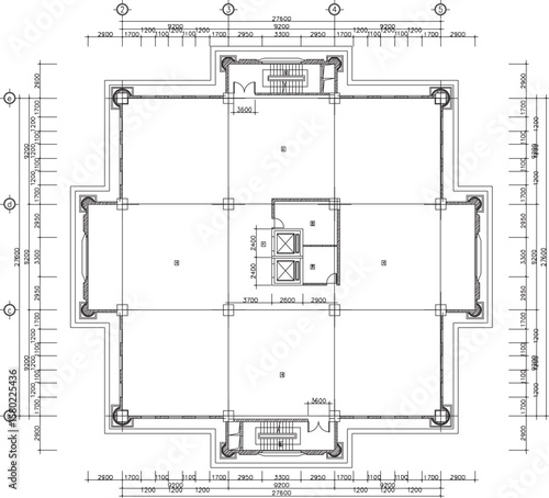 vector illustration of architectural engineering design of site plan layout of modern multi-storey hotel building with elevator