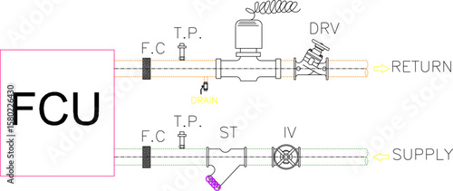 vector illustration of industrial equipment engineering detail system TYPICAL FAN COIL UNIT CONNECTION DETAIL