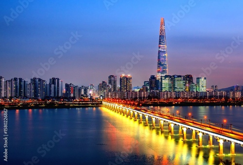 Wallpaper Mural View of Seoul city at night, South Korea.  Torontodigital.ca