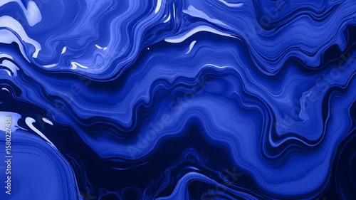 Abstract background of marble melting and moving in waves of dark blue gradient of shiny sea