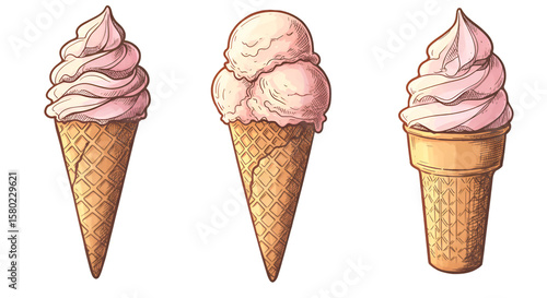 Isolated Hand Drawn Ice Cream Cones Food Dessert Treat Clipart