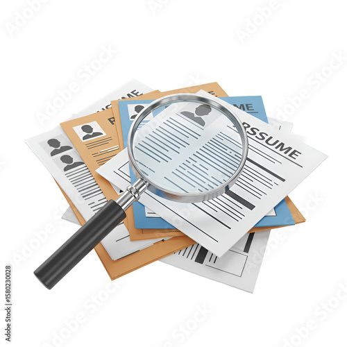Illustration Resume Job Application with Magnifying Glass on Transparent