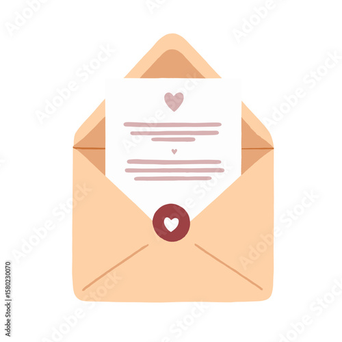 Decorative envelope with love letter and heart seal for wedding  