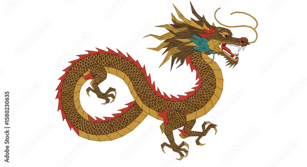 Obraz premium Isolated Dragon Illustration Asian Symbol Oriental Mythical Golden Animal